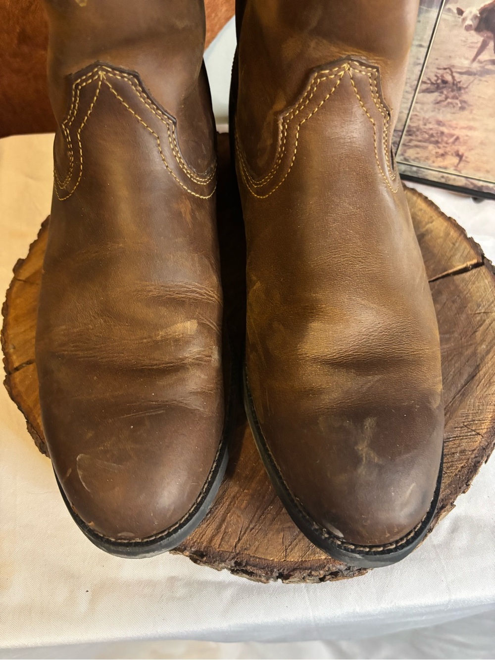 Ariat Men’s Leather Western Cowboy Roper Boots | Brown Ranch Boots Size 10.5D - Picture 2 of 5